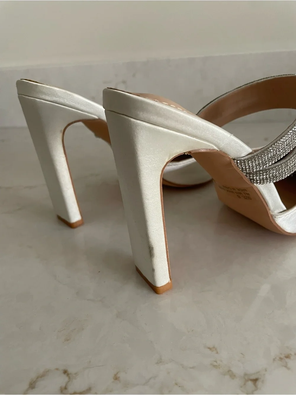 Lulus Celines White Satin Rhinestone Pointed-toe Mule Pumps - Size 8